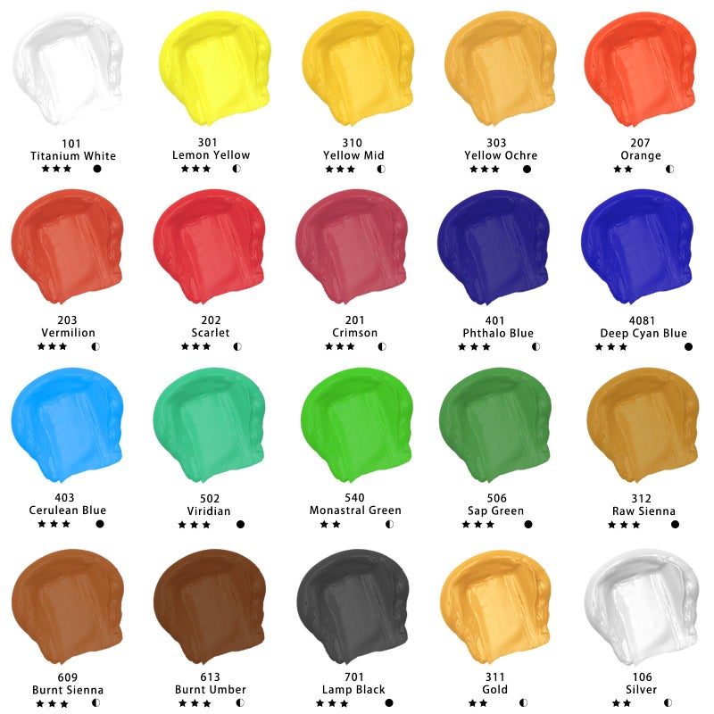 Artecho Professional Acrylic Paint Set, 20 Primary Colors (120ml / 4.05oz) Tubes, Art Craft Paints for Canvas, Rock, Stone, Wood, Fabric, Art Supplies - Image 2
