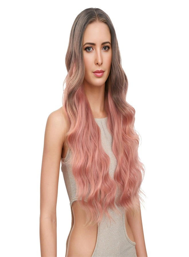 FUTAI Long Wavy Wig 30 Inch Ombre Pink HD Front Lace Body Curly Synthetic Hair Wigs for Women Professional Female Diverse Styles Daily Party Cosplay - Image 2