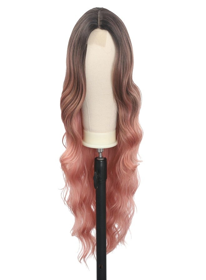FUTAI Long Wavy Wig 30 Inch Ombre Pink HD Front Lace Body Curly Synthetic Hair Wigs for Women Professional Female Diverse Styles Daily Party Cosplay - Image 4