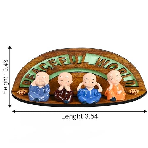 HindCraft Set of 4 Little Buddha Baby Monk Showpieces – Valentine Gift for Joy & Positivity | Cartoon-Style Monks with Decorative Wooden Base | Perfect for Home, Car Dashboard & Festive Gifting - Image 2
