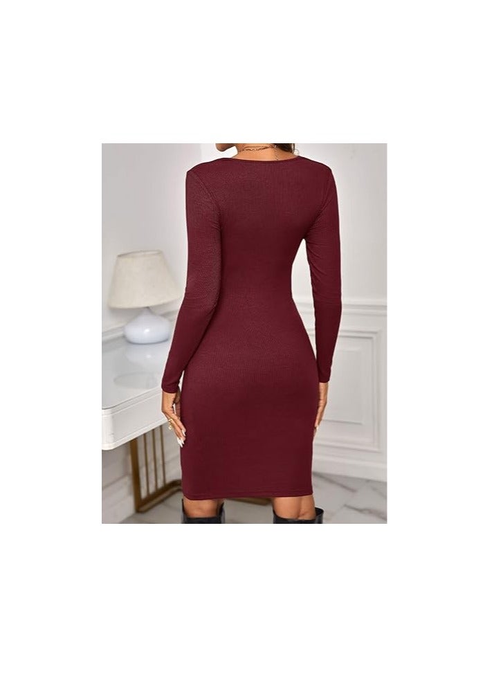 Women's Maternity Twist Front Long Sleeve Round Neck Bodycon Dress  - Image 5