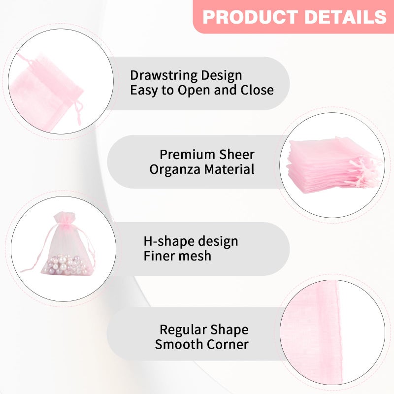 Boeiac Organza Bags  Pink Organza Bags  50Pcs  Sheer Organza Bags 3 X 4 Inch  Jewelry Gift Bags  Party Favor Bags With Drawstring  Mesh Gift Pouches Mini Candy Bags For Wedding Christmas Party - Image 5