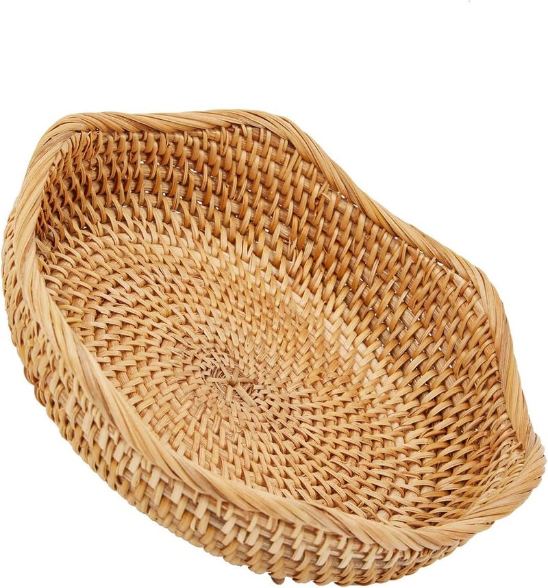 Whalehub Natural Rattan Round Fruit Basket Bowls, Hand Woven Decor Serving Baskets, Wicker Storage for Dinning Room (Wave-Small)＜7.9''(D) X2.6''(H)＞ - Image 1