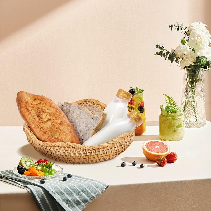 Whalehub Natural Rattan Round Fruit Basket Bowls, Hand Woven Decor Serving Baskets, Wicker Storage for Dinning Room (Wave-Small)＜7.9''(D) X2.6''(H)＞ - Image 4