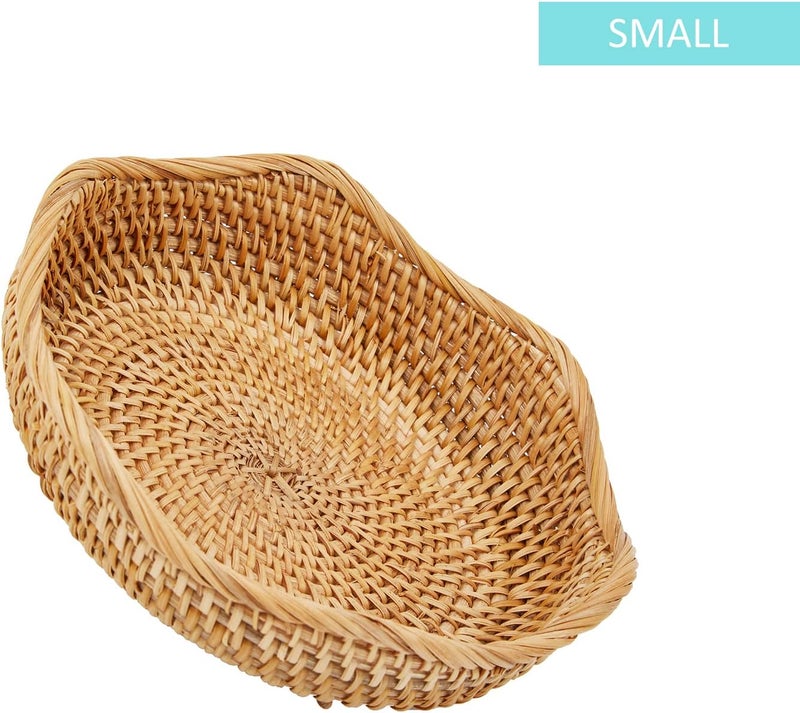 Whalehub Natural Rattan Round Fruit Basket Bowls, Hand Woven Decor Serving Baskets, Wicker Storage for Dinning Room (Wave-Small)＜7.9''(D) X2.6''(H)＞ - Image 2