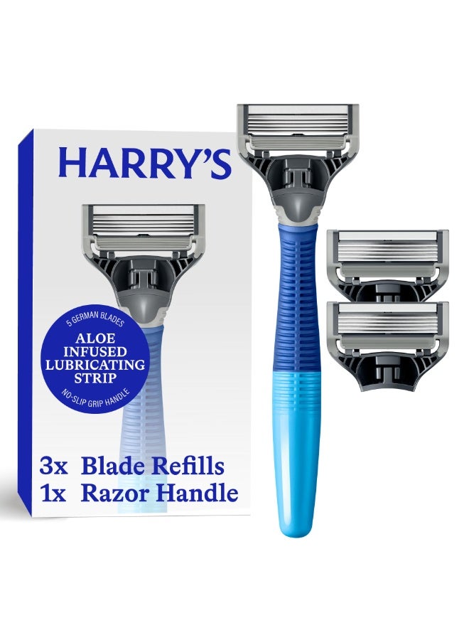 Harry's Shaving Kit for Men - Razor Handle and 3 Razor Blade Refill Cartridges - Ocean Blue - Image 1