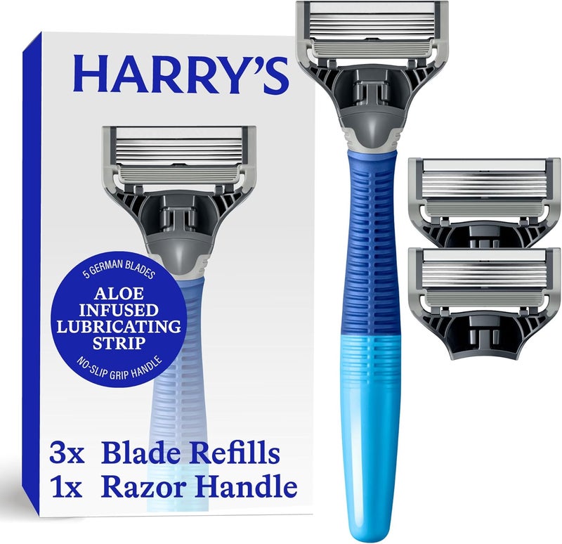 Harry's Shaving Kit for Men - Razor Handle and 3 Razor Blade Refill Cartridges - Ocean Blue - Image 1