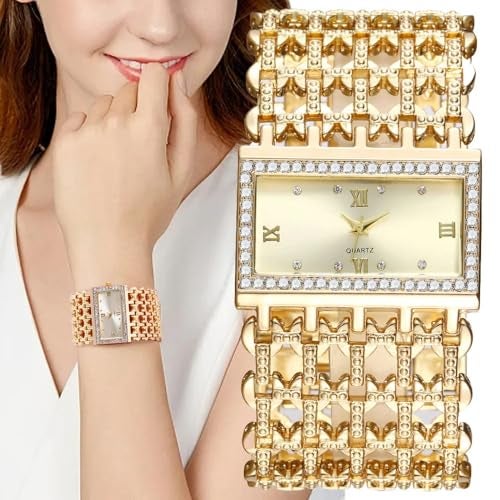 SENRUD Fashion Cuff Bracelet Watches for Women Luxury Rectangular Dial Analog Quartz Wrist Watch Gifts for Ladies (01 Gold) - Image 5