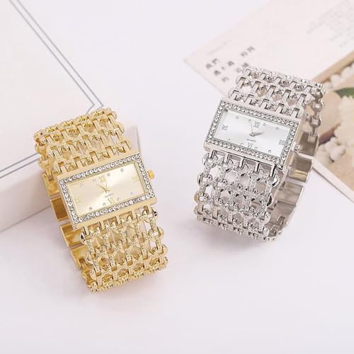 SENRUD Fashion Cuff Bracelet Watches for Women Luxury Rectangular Dial Analog Quartz Wrist Watch Gifts for Ladies (01 Gold) - Image 4