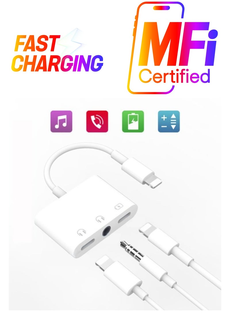 SHOPI 3 in 1 Lightning to 3.5mm Jack Headphone Adapter Earphone Jack Audio and Charging Adapter Headphone Splitter Compatible for iPhone 12/11/SE/XS/XR/X/8/7 and iPad  - Image 1