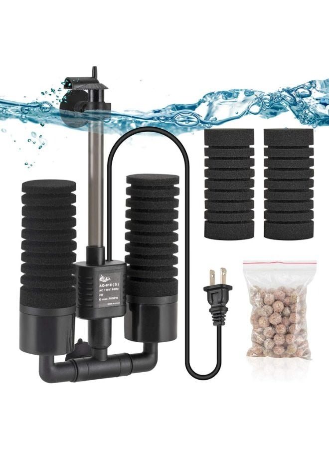 AQQA Aquarium Electric Power Sponge Filter,3W/5W Silence Submersible Foam Filter,Sponges Bio Ceramic Media Balls Double Filter for Saltwater Freshwater Fish Tank - Image 1