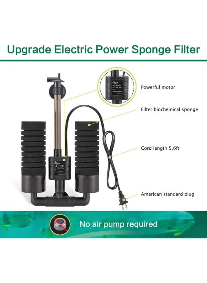AQQA Aquarium Electric Power Sponge Filter,3W/5W Silence Submersible Foam Filter,Sponges Bio Ceramic Media Balls Double Filter for Saltwater Freshwater Fish Tank - Image 2