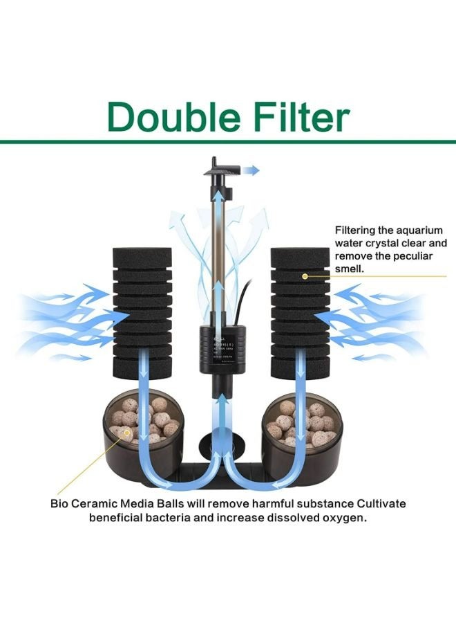 AQQA Aquarium Electric Power Sponge Filter,3W/5W Silence Submersible Foam Filter,Sponges Bio Ceramic Media Balls Double Filter for Saltwater Freshwater Fish Tank - Image 3