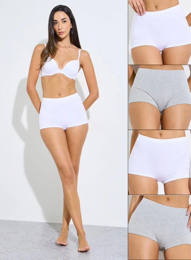 ستايلي Pack Of 4 - Solid Cotton Elastic Waistband Boyshorts