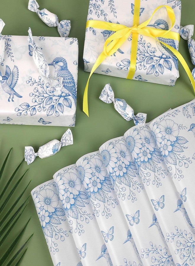 LOAVER 150 Pcs Blue Floral Wax Paper Sheets for Food,Chinoiserie Bird Greaseproof Wrapping Tissue Deli Parchment Baking Paper for Sandwich Cookies Picnic Liners Kicthen Supplies(8.66 x 9.84 Inch) - Image 3