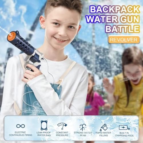 VikriDA Electric Water Gun with Free Extra Rechargeable Battery | 1800CC Large Tank Water Blaster | 20–30 ft Long Range | Pool & Beach Summer Toy – Blue - Image 4
