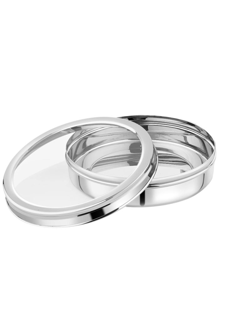 Ayda طقم 3 قطع صينية بسكويت باسبوصة من الفولاذ المقاوم للصدأ مع غطاء زجاجي شفاف فضي 21.5 سم - Image 2