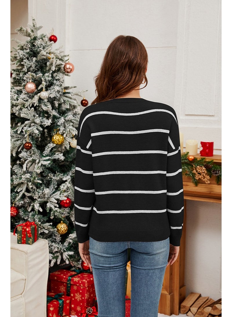 NIBEMINENT سويت شيرتات عيد الميلاد للنساء بأكمام طويلة وياقة دائرية وطباعة كرتونية فضفاضة منسوجة - Image 2