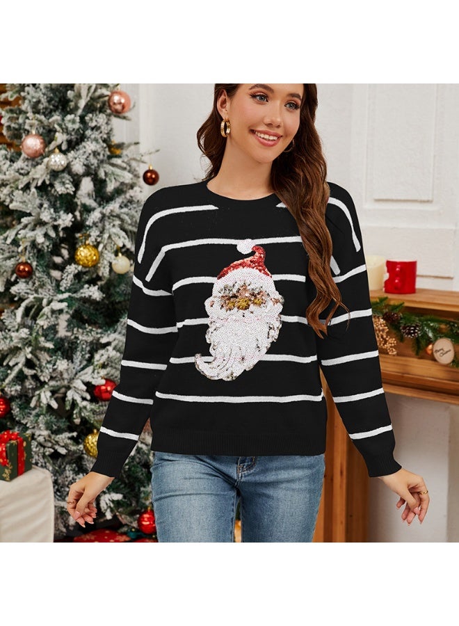 NIBEMINENT سويت شيرتات عيد الميلاد للنساء بأكمام طويلة وياقة دائرية وطباعة كرتونية فضفاضة منسوجة - Image 1