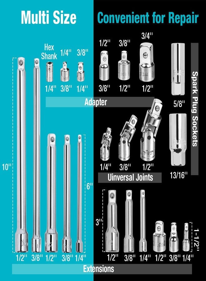 DURATECH 22-Piece Drive Tool Accessory Set, Including 1/4 3/8 1/2 Extension Bars, Socket Adapters, Universal Joints, Spark Plug Sockets, Professional Socket Accessories, Cr-V Steel, EVA Foam Package - Image 2