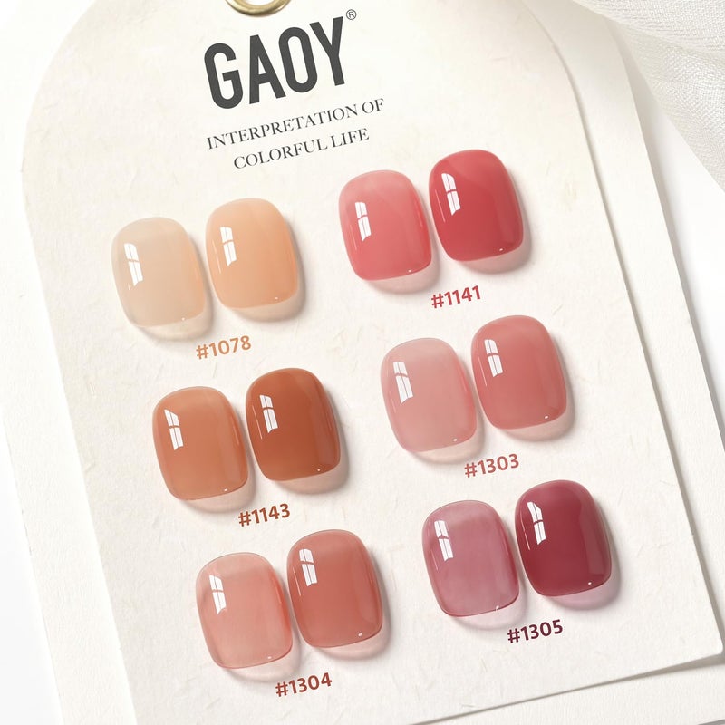 GAOY Jelly Burgundy Gel Nail Polish Set, 6 Transparent Colors Red Pink Brown Nude Soak Off UV Light Cure Gel Polish Kit for Salon and Nail Art DIY at Home - Image 2