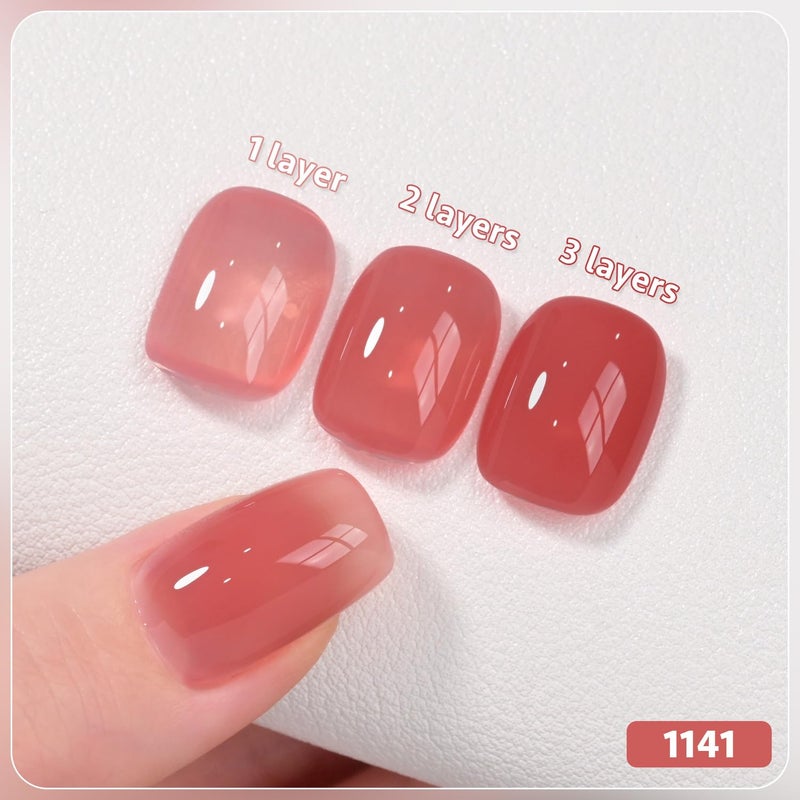 GAOY Jelly Burgundy Gel Nail Polish Set, 6 Transparent Colors Red Pink Brown Nude Soak Off UV Light Cure Gel Polish Kit for Salon and Nail Art DIY at Home - Image 3