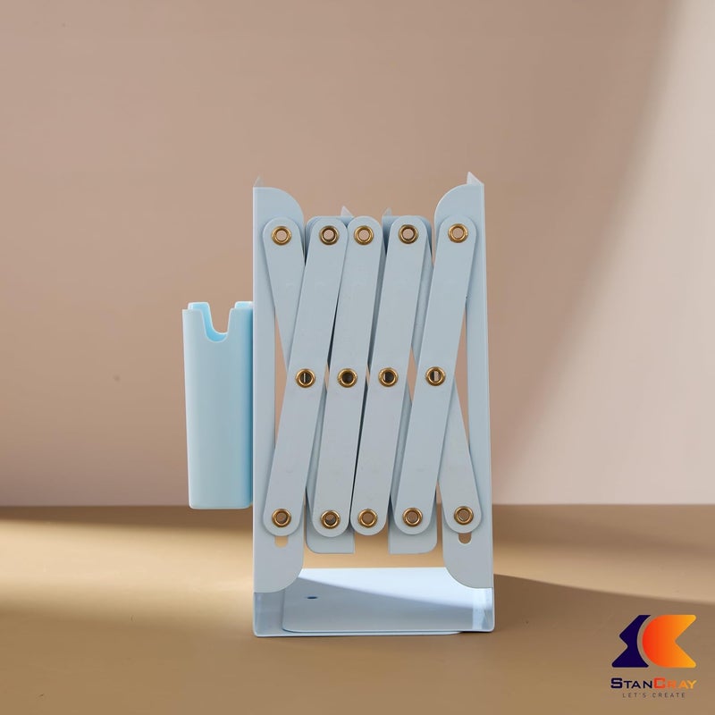 STANCRAY Metal Semi Open Expandable Book Shelf Desktop Bookend Stand Holder Adjustable Book Rack for Kid Office Book Organizer Box Book Stand, Book Organiser, File Holders Organizer (Blue) - Image 4