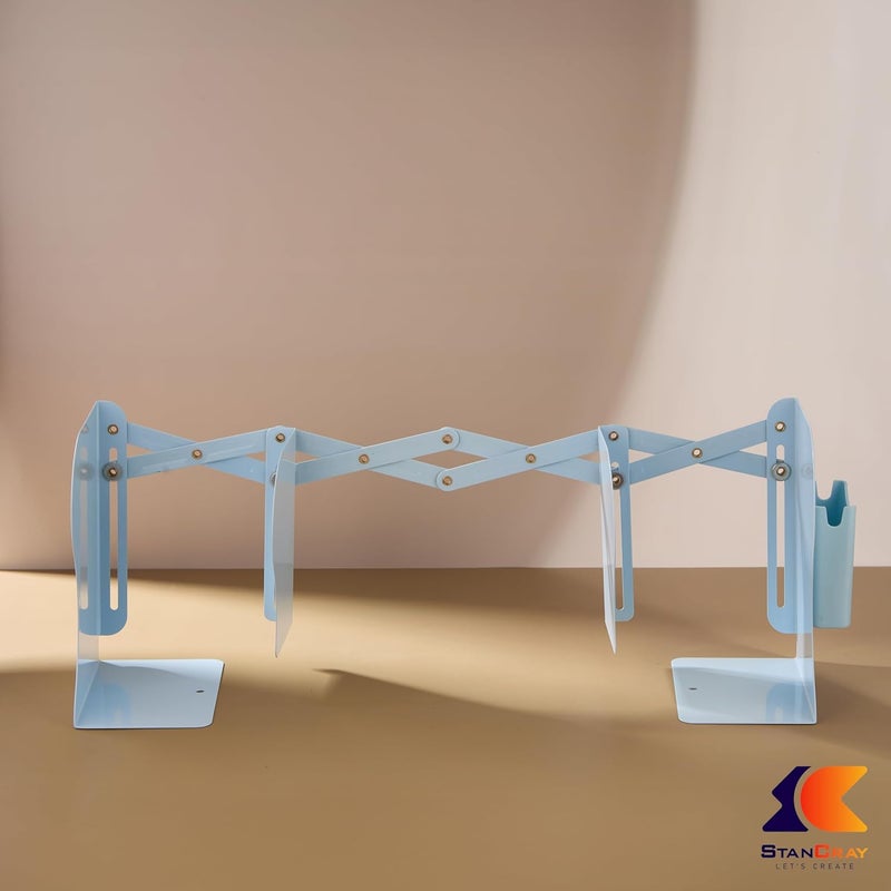 STANCRAY Metal Semi Open Expandable Book Shelf Desktop Bookend Stand Holder Adjustable Book Rack for Kid Office Book Organizer Box Book Stand, Book Organiser, File Holders Organizer (Blue) - Image 3