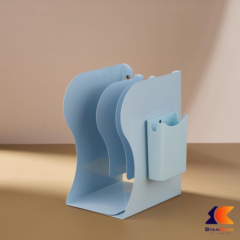 STANCRAY Metal Semi Open Expandable Book Shelf Desktop Bookend Stand Holder Adjustable Book Rack for Kid Office Book Organizer Box Book Stand, Book Organiser, File Holders Organizer (Blue) - Image 5
