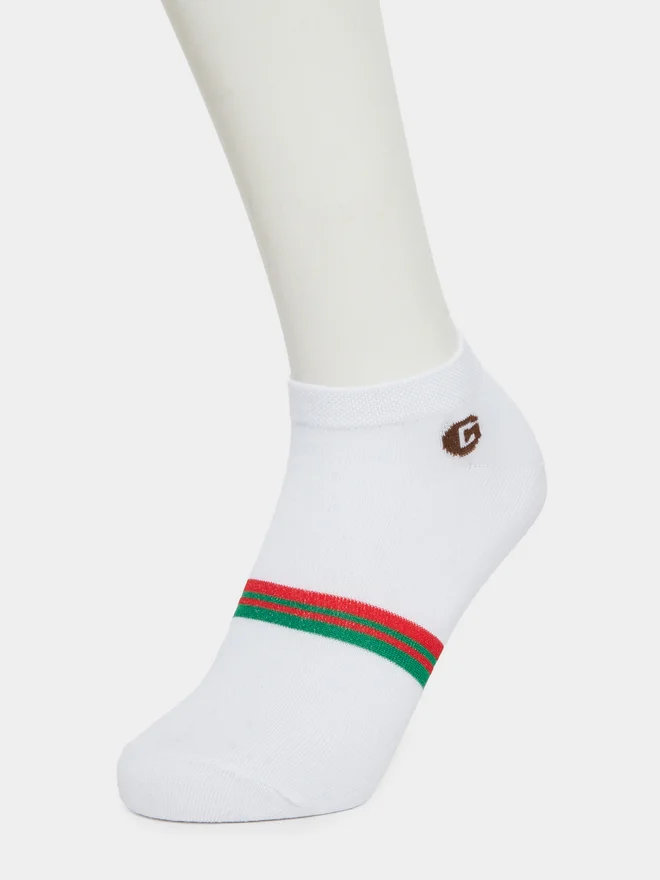 Styli Men White Ankle Socks with Striped Detail