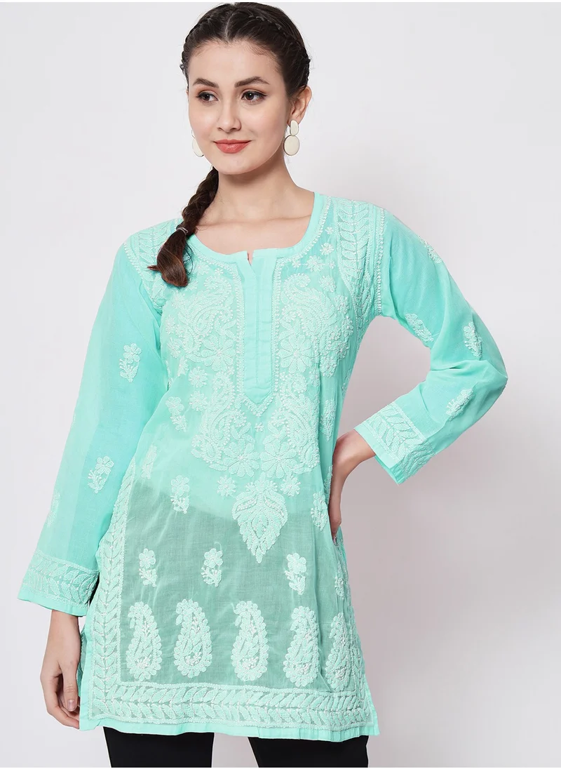 Alaya Hand Embroidered Chikankari Cotton Straight Kurti-AL3595