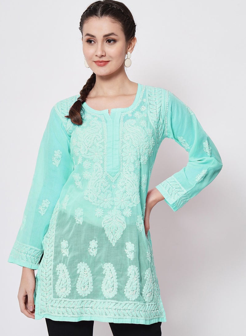 Alaya Hand Embroidered Chikankari Cotton Straight Kurti-AL3595 - Image 1