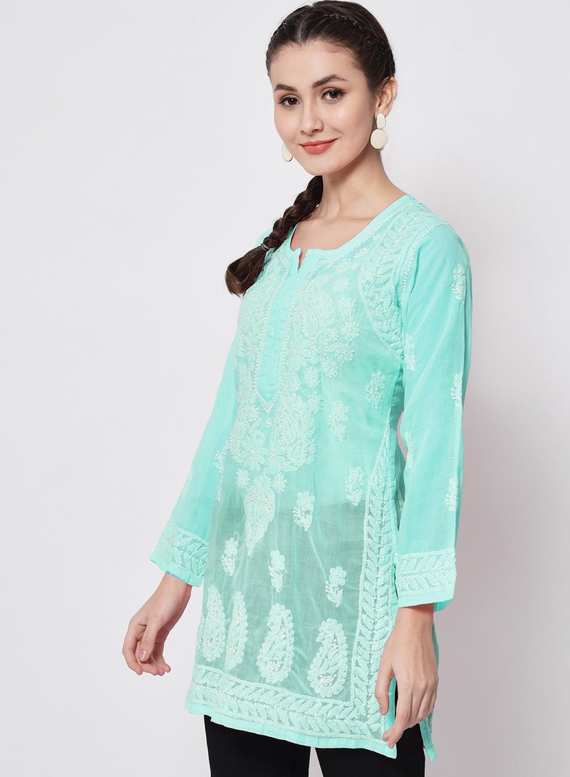 Alaya Hand Embroidered Chikankari Cotton Straight Kurti-AL3595 - Image 4
