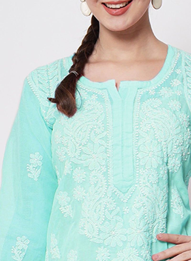 Alaya Hand Embroidered Chikankari Cotton Straight Kurti-AL3595 - Image 5