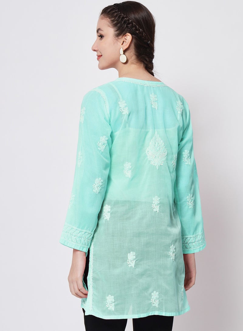 Alaya Hand Embroidered Chikankari Cotton Straight Kurti-AL3595 - Image 2