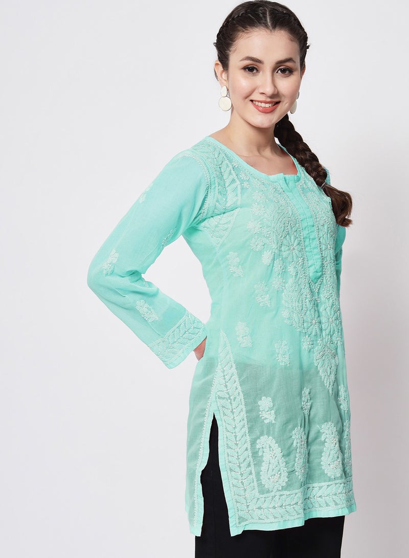 Alaya Hand Embroidered Chikankari Cotton Straight Kurti-AL3595 - Image 3