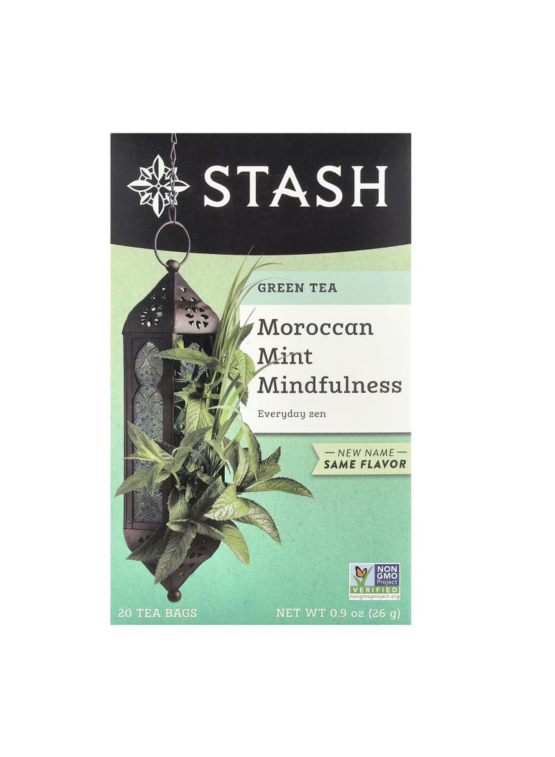 Stash Tea, Green Tea, Moroccan Mint Mindfulness, 20 Tea Bags, 0.9 oz (26 g)