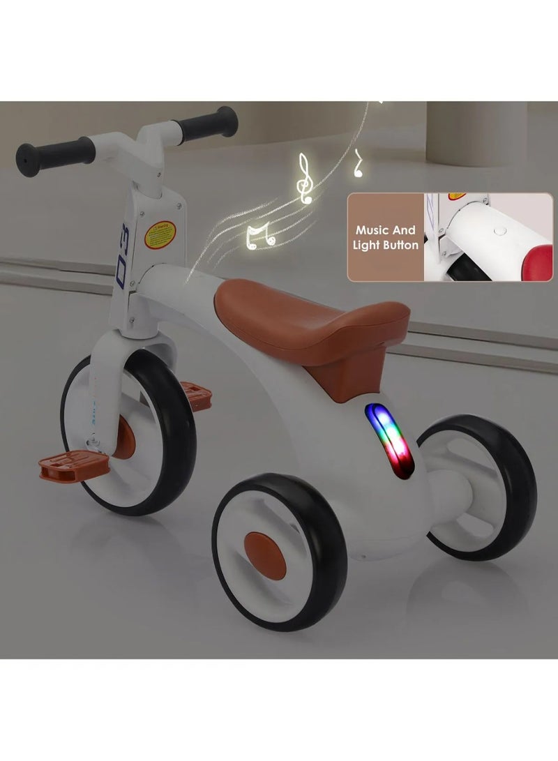 Children's Three Wheeled Tricycle with Wider Seat Anti-Skid Wheels and Music White - Image 4