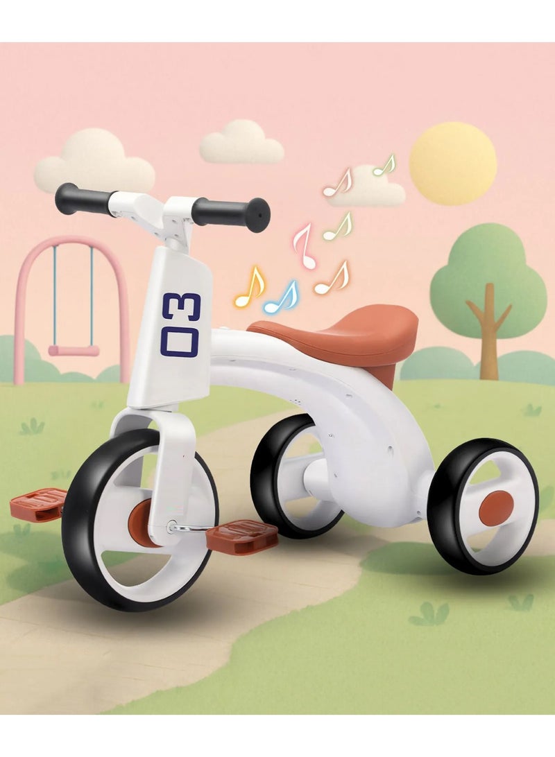 Children's Three Wheeled Tricycle with Wider Seat Anti-Skid Wheels and Music White - Image 2