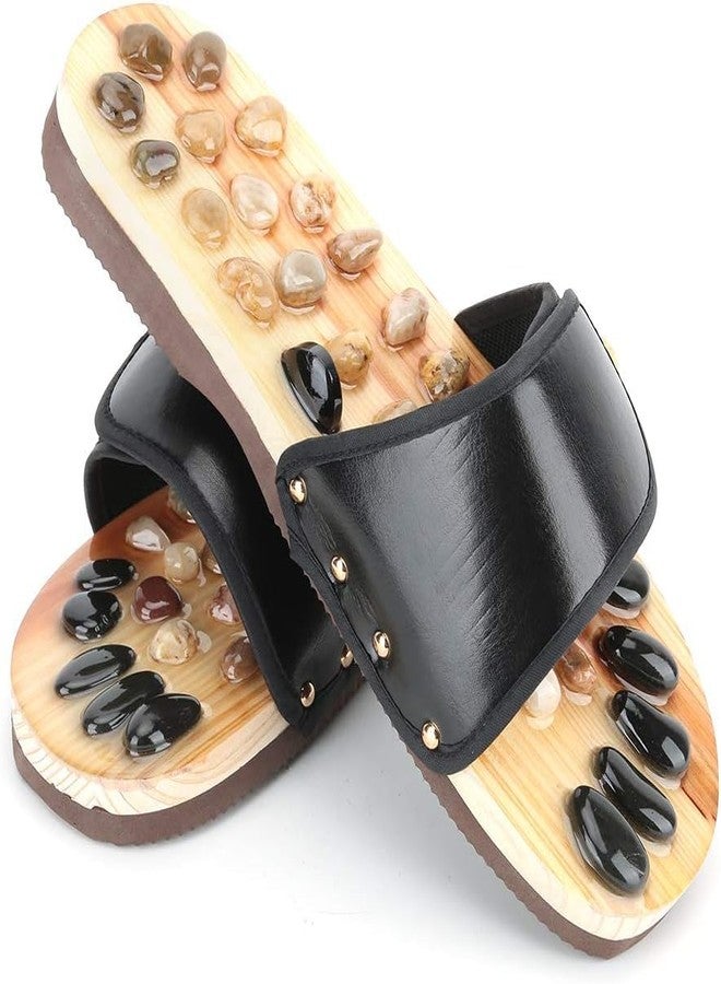 PRAMANTA Ortho Care Foot Slippers for Pain Relief Cobble Stone Accu Slipper for Walking, Standing, and Showering (1Pair) (Black, Wooden, UK Footwear Size System, Adult, Women, Alpha, Narrow, Small) - Image 1