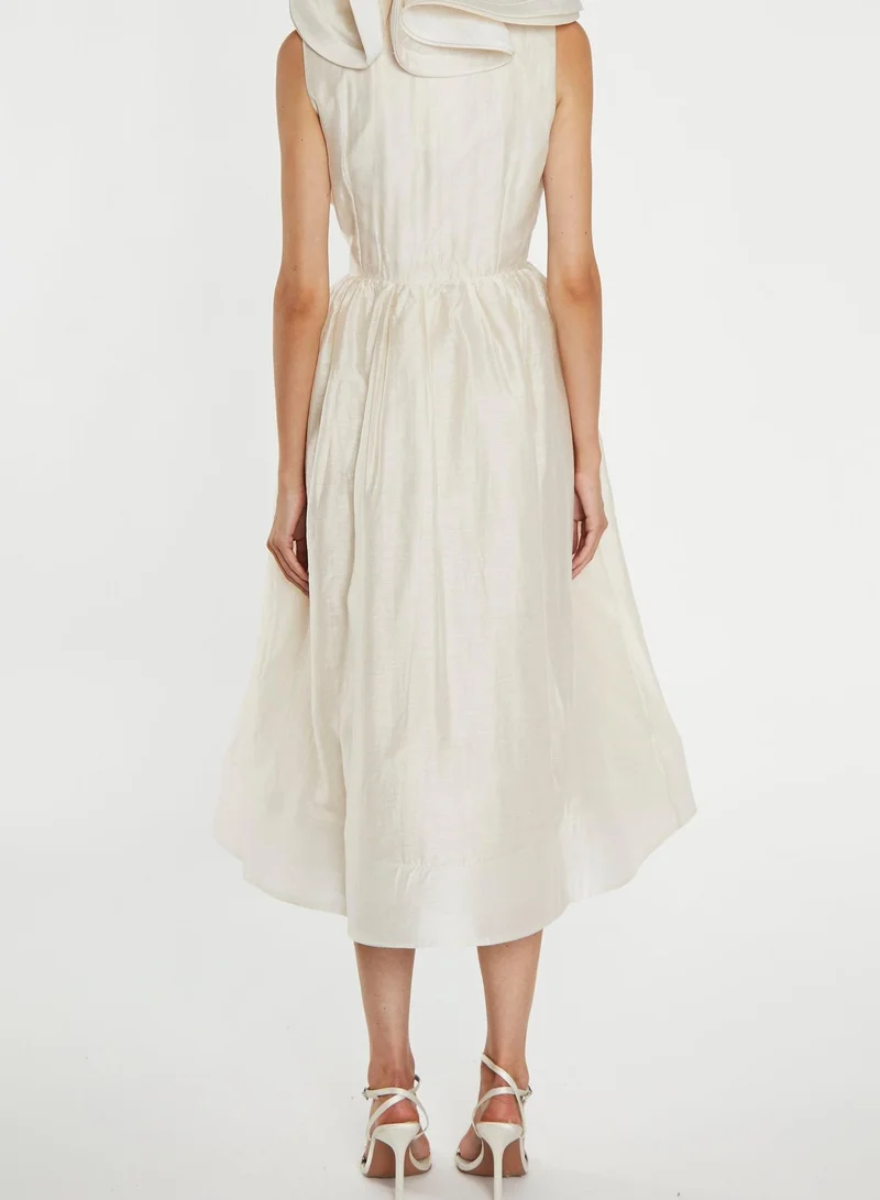 True Decadence Peyton Cream Ruffle Midi Dress - Romantic Bridesmaid & Cocktail Party Dress