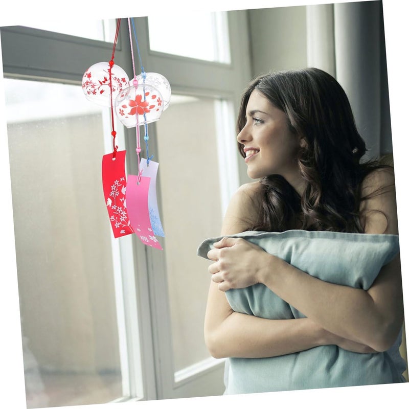 Lurrose 3pcs Japanese Glass Wind Bells Hanging Chimes for Home Balcony Decor Melodious Stress Relief Lightweight Cherry Blossom Flower Ornaments for Birthday and Living - Image 3