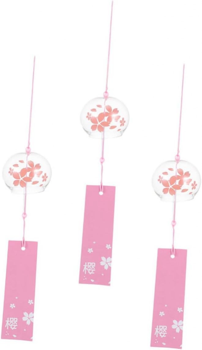 Lurrose 3pcs Japanese Glass Wind Bells Hanging Chimes for Home Balcony Decor Melodious Stress Relief Lightweight Cherry Blossom Flower Ornaments for Birthday and Living - Image 1