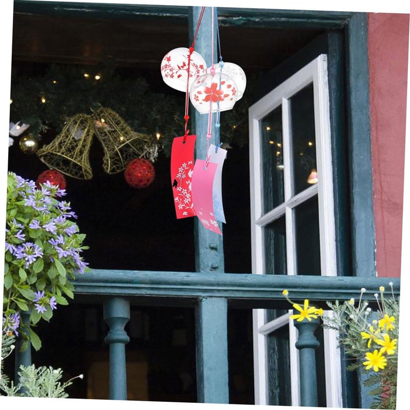 Lurrose 3pcs Japanese Glass Wind Bells Hanging Chimes for Home Balcony Decor Melodious Stress Relief Lightweight Cherry Blossom Flower Ornaments for Birthday and Living - Image 5