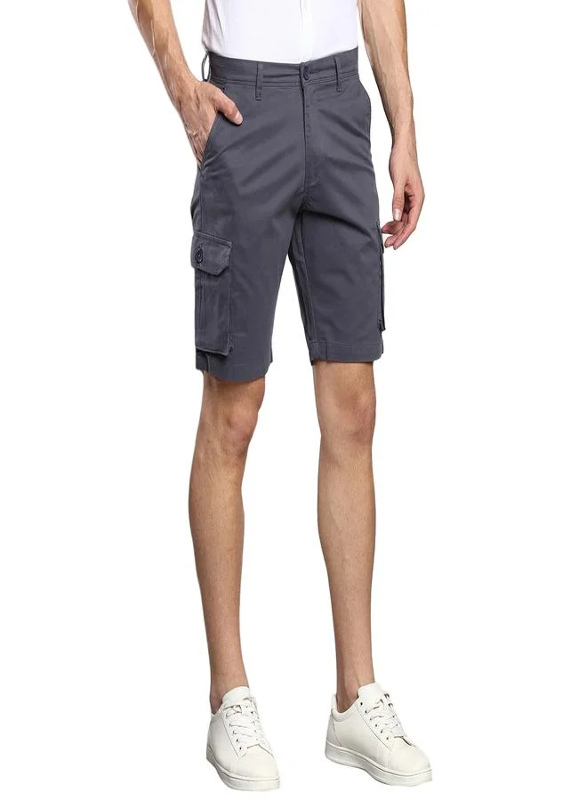 Dennis Lingo Slim Fit Steel Grey Men's Cargo Shorts, Mid Rise, Cotton, , Above Knee Length