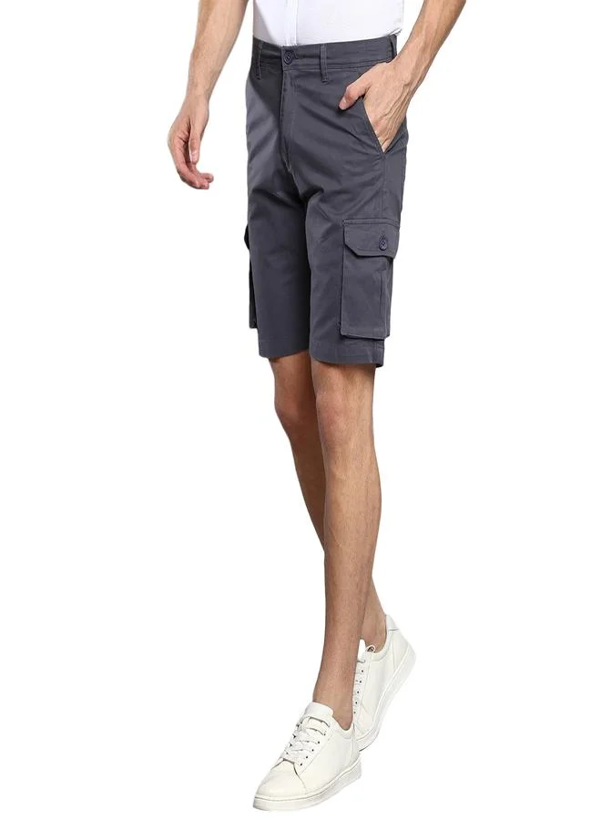 Dennis Lingo Slim Fit Steel Grey Men's Cargo Shorts, Mid Rise, Cotton, , Above Knee Length