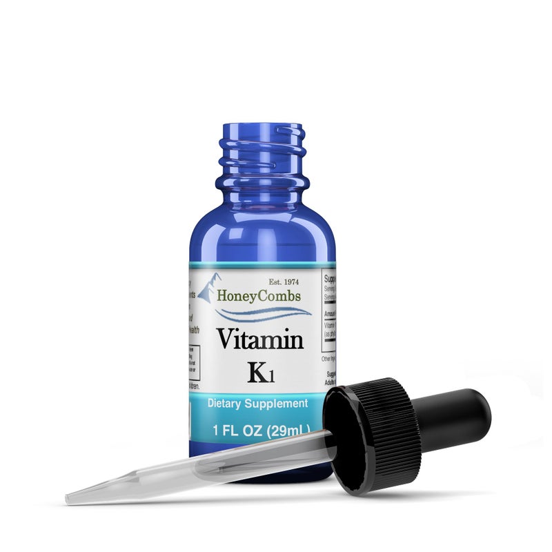 HoneyCombs Vitamin K1 Liquid AlcoholFree Oral Vitamin K1 Drops Liquid Vitamin K Vegan NonGMO Vitamin Liquid Extract for Internal External Use 1 Fl Oz