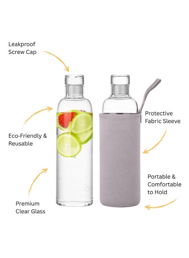 VIO Glass Water Bottle with Protective Fabric Sleeve Leakproof Clear Bottle with Carry Strap  Reusable Eco Friendly Drinking Bottle for Home Office Gym Travel - Image 2