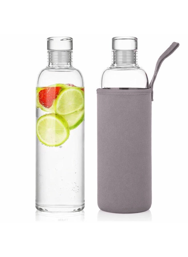 VIO Glass Water Bottle with Protective Fabric Sleeve Leakproof Clear Bottle with Carry Strap  Reusable Eco Friendly Drinking Bottle for Home Office Gym Travel - Image 1