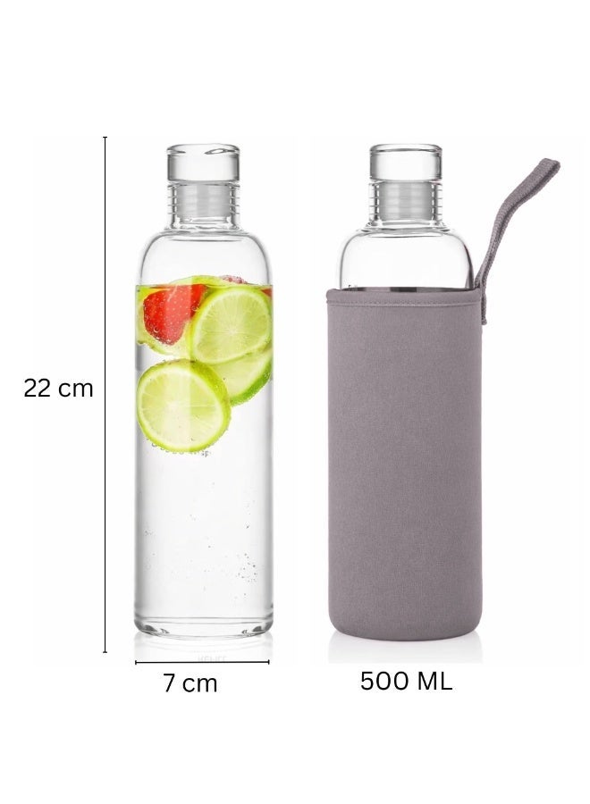 VIO Glass Water Bottle with Protective Fabric Sleeve Leakproof Clear Bottle with Carry Strap  Reusable Eco Friendly Drinking Bottle for Home Office Gym Travel - Image 3
